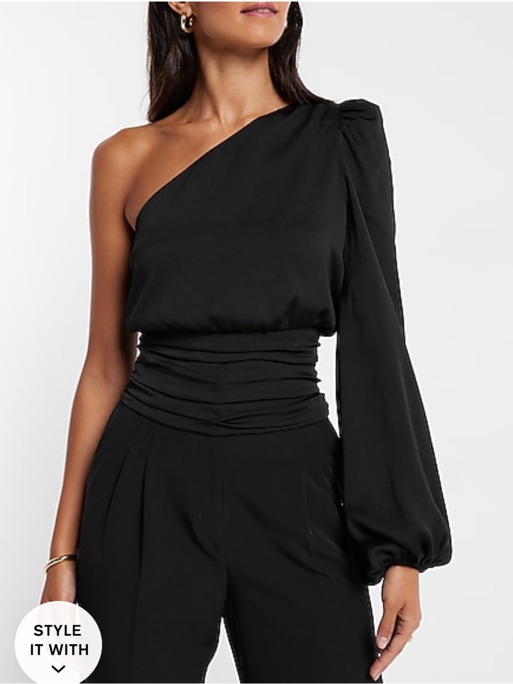 Express Satin One Shoulder Pleated Top- NWT